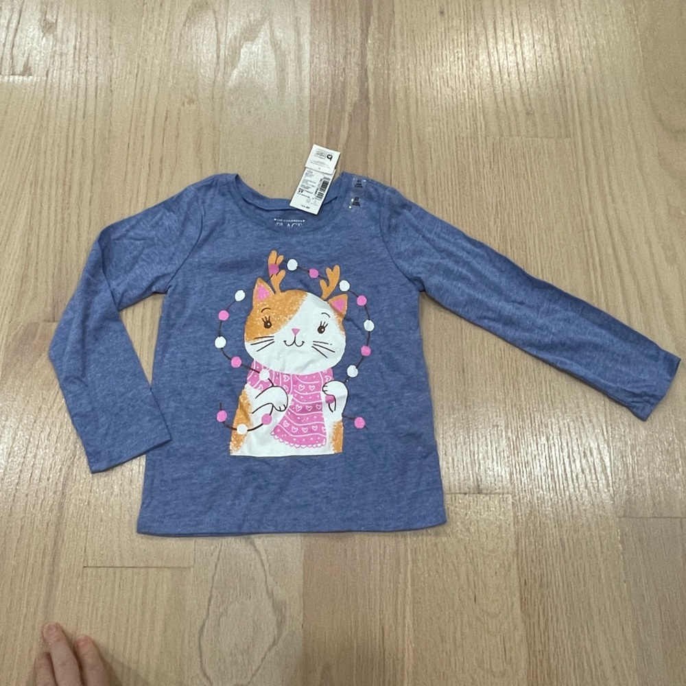 The Children's Place Blue Long Sleeve Tee with Cat Design